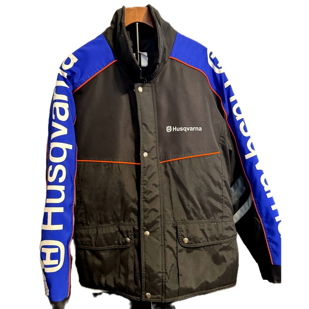 Husqvarna Mens Large Insulated Racing Moto Jacket Black Blue